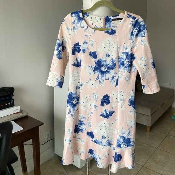 zara pink and blue floral dress Zara Pink & Blue Floral Dress